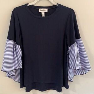 Joseph Ribkoff Blue Ruffled Blouse with Flowy Sleeves